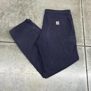 vintage carhartt faded navy relaxed baggy fit dungaree cargo pants size 38 x 34